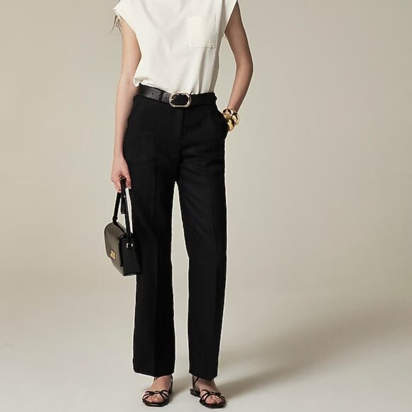 J. Crew Women's Harbor pant in linen Small Black Color - Picture 1 of 6